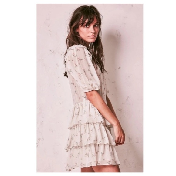LoveShackFancy Cata Mini Dress Floral Sheer Ruffle Silk Sheer Shortbread - Picture 2 of 16